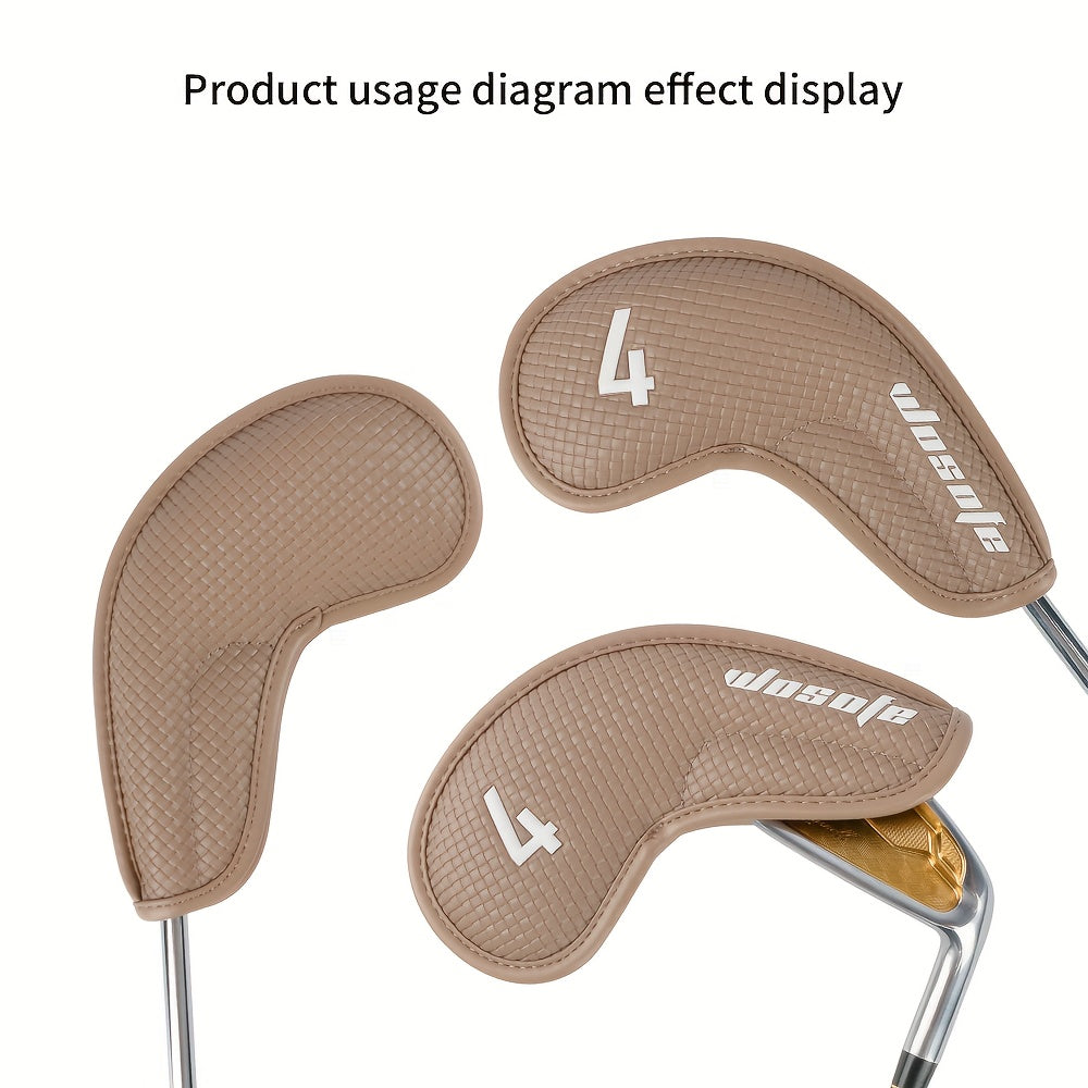9pcs Golf Club Protection Cap Set PU Material Classic With Velvet Lining