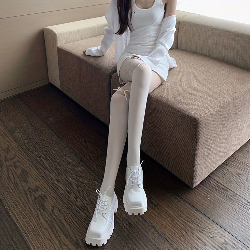 Lolita Cross Pattern Pantyhose High Waist Semi Sheer Bow Decor Pantyhose