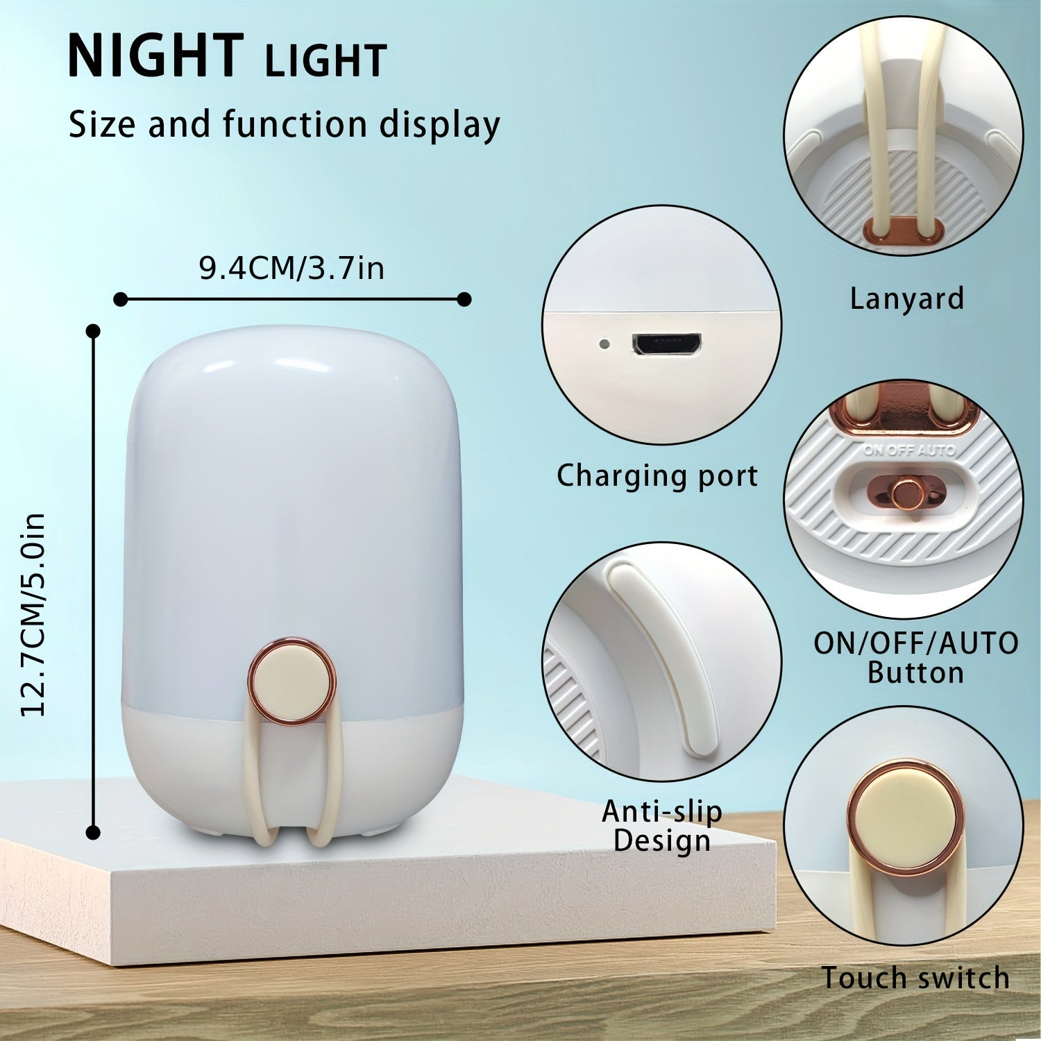 Kids Dimmable Touch Lamp Rechargeable RGB Changing Portable Bedside Lamp