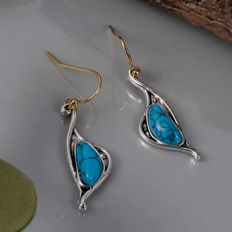 Turquoise Drop Earrings 925 Silver Plated Ancient Silver Ear Jewelry