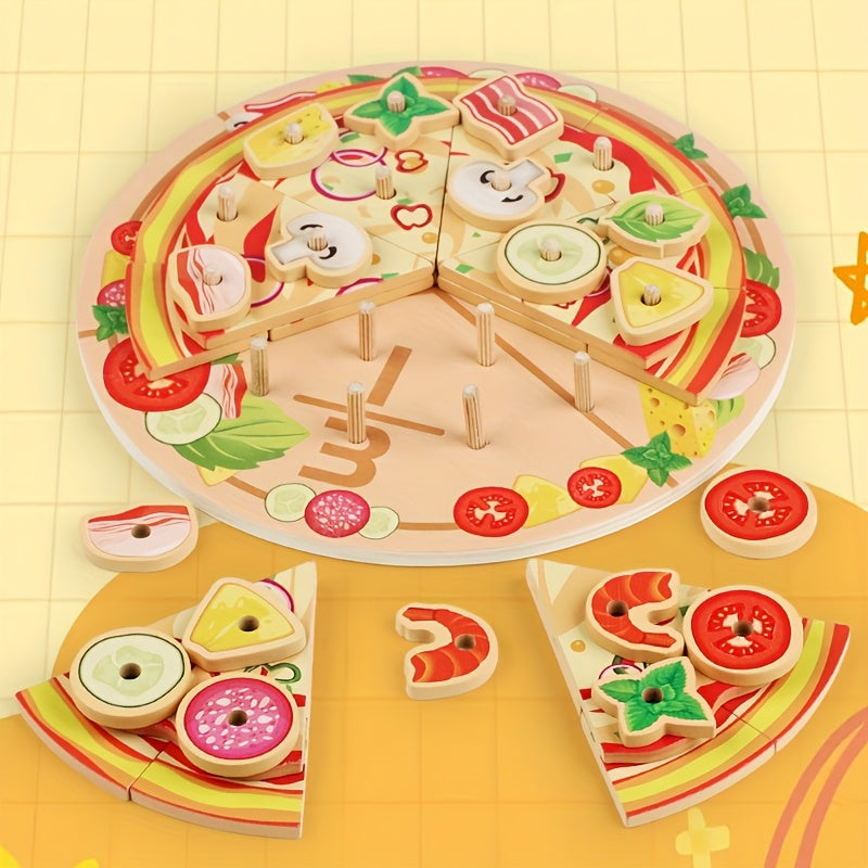 Wooden Pizza Toy Kitchen Realistic Cookie Pizza Colorful Reusable Double Layer P