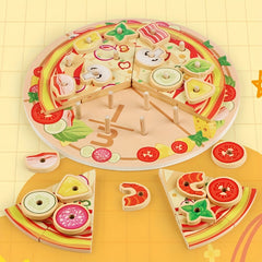 Wooden Pizza Toy Kitchen Realistic Cookie Pizza Colorful Reusable Double Layer P