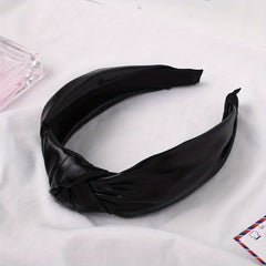 PU Leather Knotted Hair Band Wide Glitter Headband Punk Glossy Headdress