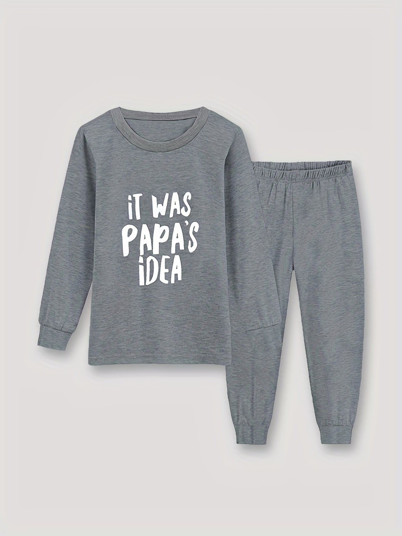 Kid's Cozy Pajamas 2pcs Long Sleeve Top & Solid Pants Set