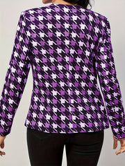  Houndstooth Print Open Front Blazer