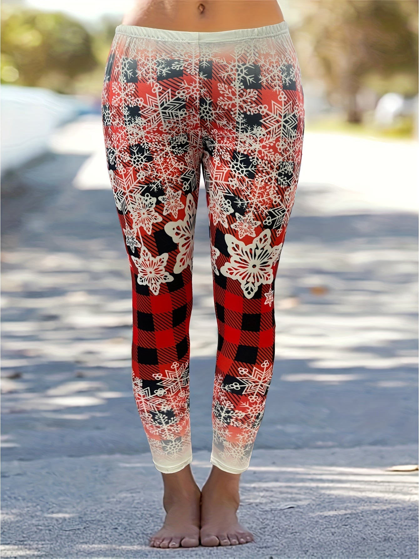  Christmas Leggings Plaid & Ombre Snowflake High Rise