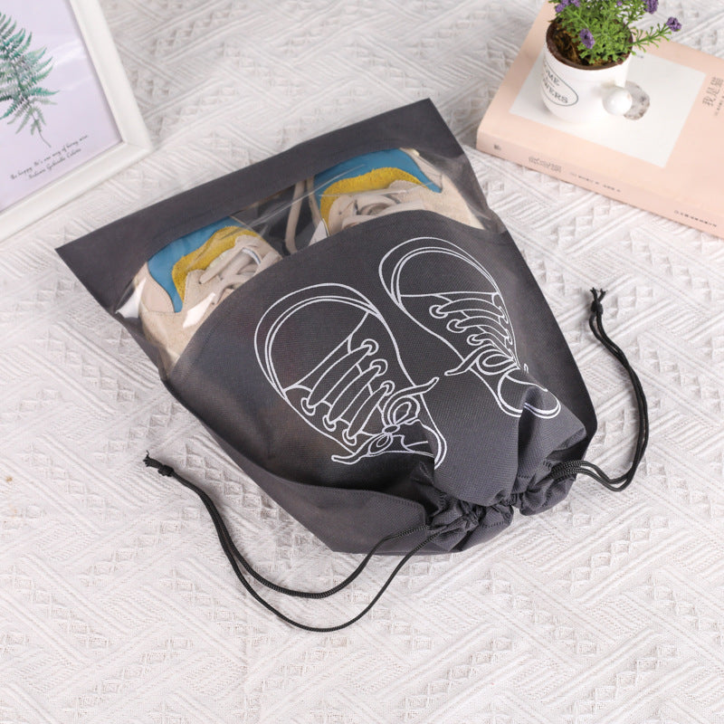 Non Woven Shoe Storage Bag Drawstring Dustproof Grey