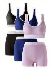 3 Sets Bra Panties Sports Ribbed Elastic Intimates Lingerie Set
