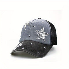 Vintage Rhinestone Pentagram Baseball Cap