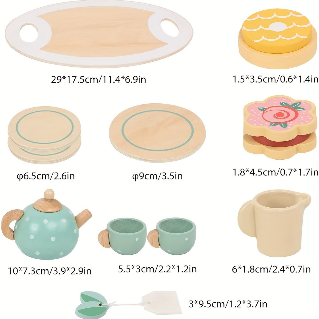14Pcs Wooden Tea Party Set for Kids Pretend Play Kitchen Accessories