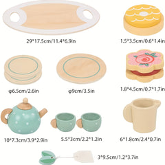 14Pcs Wooden Tea Party Set for Kids Pretend Play Kitchen Accessories