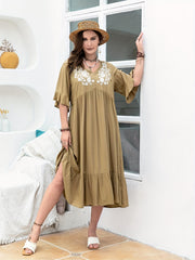  Lace Ruffle Trim V Neck Dress