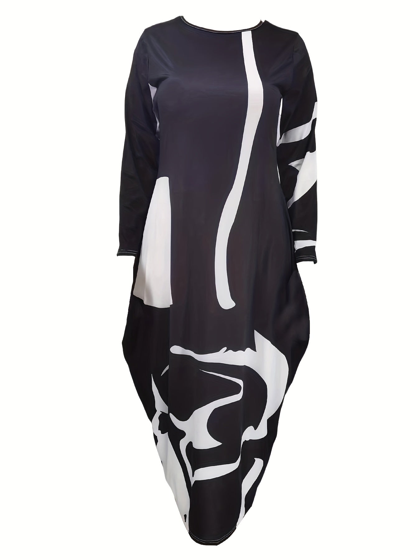  Abstract Print Long Sleeve Baggy Dress