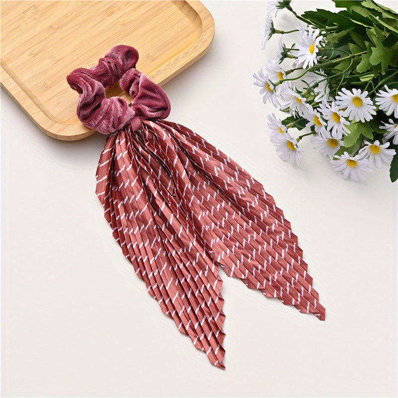 Vintage Pleated Scrunchies Hair Tie Velvet Hair Rope Striped Hair Accessories
