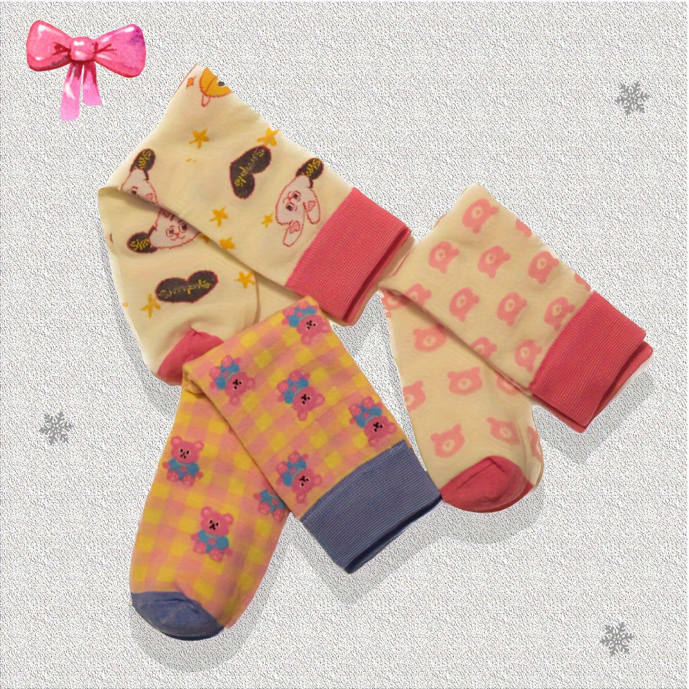 Bunny & Bear Print Mid Tube Socks Women's Stockings