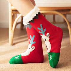 Christmas Elk Pattern Plush Lined Socks Women's Stockings & Hosiery