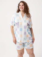  Colorful Plaid & Bow Knot Print Pajama Set