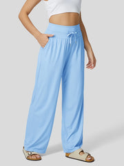 Solid Baggy Wide Leg Casual Pants With Pocket