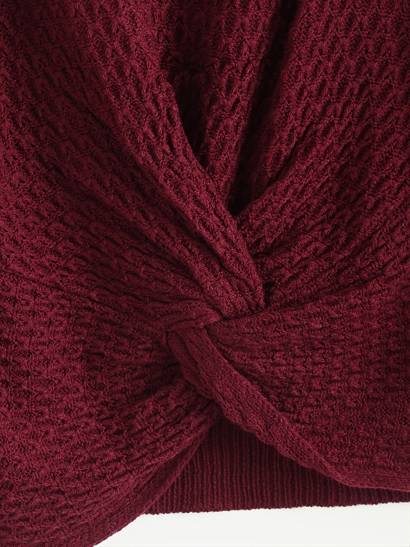  Twist Front Round Neck Long Sleeve Sweater