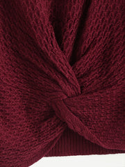  Twist Front Round Neck Long Sleeve Sweater