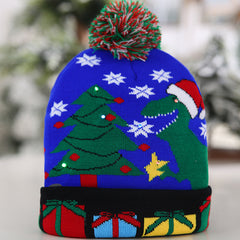 LED Light Knitted Christmas Hat Flanged Ball Cap