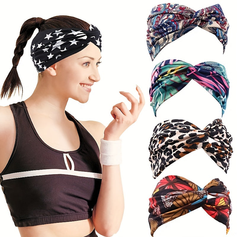 Boho Print Wide Headband Stretchy Sweatband for Women