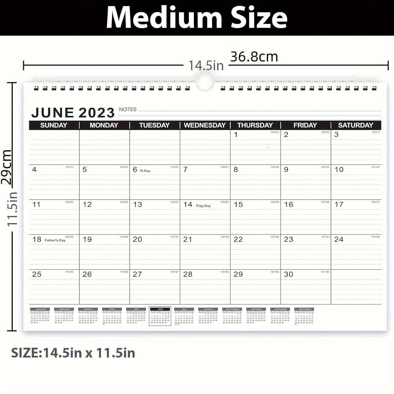 Wall Calendar 18 Monthly Calendar From January To June 36.83 X 27.94 Cm
