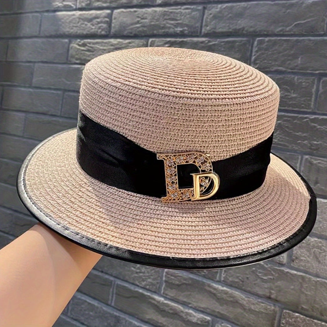 Vintage Flat Top Trilby Fedora Cap Women Sunscreen Straw Hats