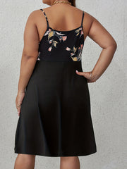  Colorblock Floral Print Twist Front V Neck Cami Dress