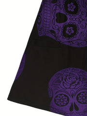  Gothic Skull Print Long Sleeve Dress