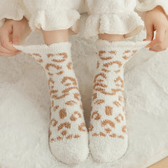 Leopard Print Warm Home Floor Socks Women's Stockings