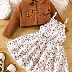 Infant Baby Girl Floral Print Suspender Dress & Jacket Set
