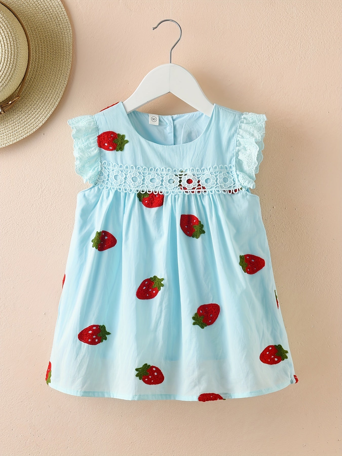 Girls Strawberry Embroidery Sleeveless Dress for Summer