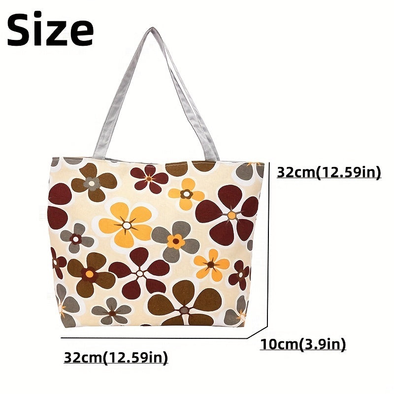 Flower Print Canvas Tote Bag Large Shoulder Bag