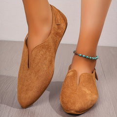 Solid V Cut Loafers Minimalist Buckle Slip On Flat Shoes