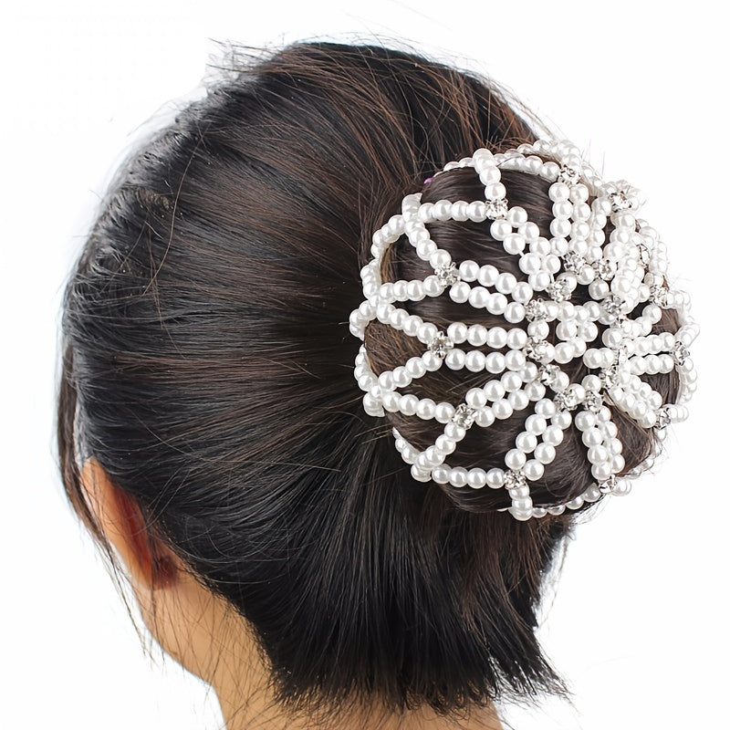Pearl Rhinestone Hair Snood Net Ballet Bun Hair Covers