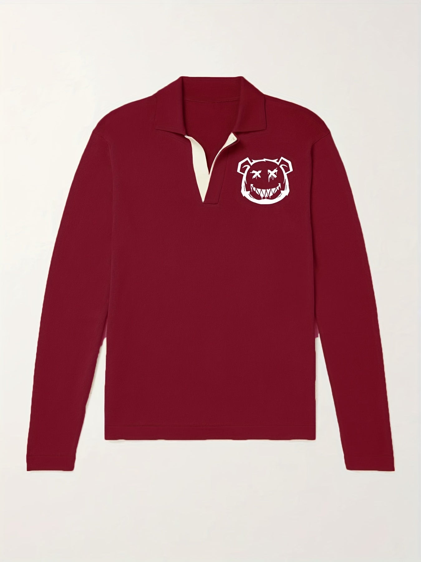Bear Pattern Knit Polo Shirt Men's Casual Lapel Pullover Sweater