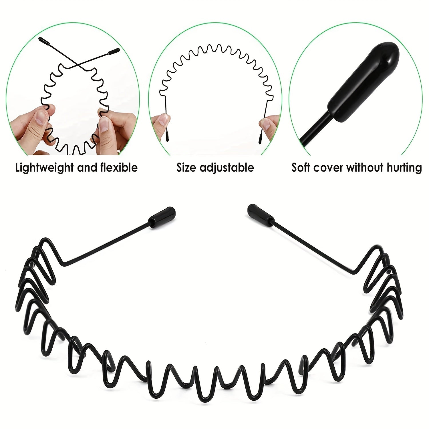 5pcs Metal Wavy Hair Head Band Spring Sports Hair Band Headwear Hair Hoop