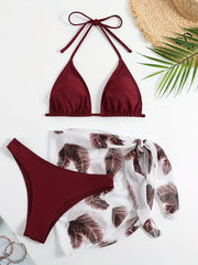 Halter Neck Bikini Set V Neck Backless High Cut Cover Up Bathing Suit