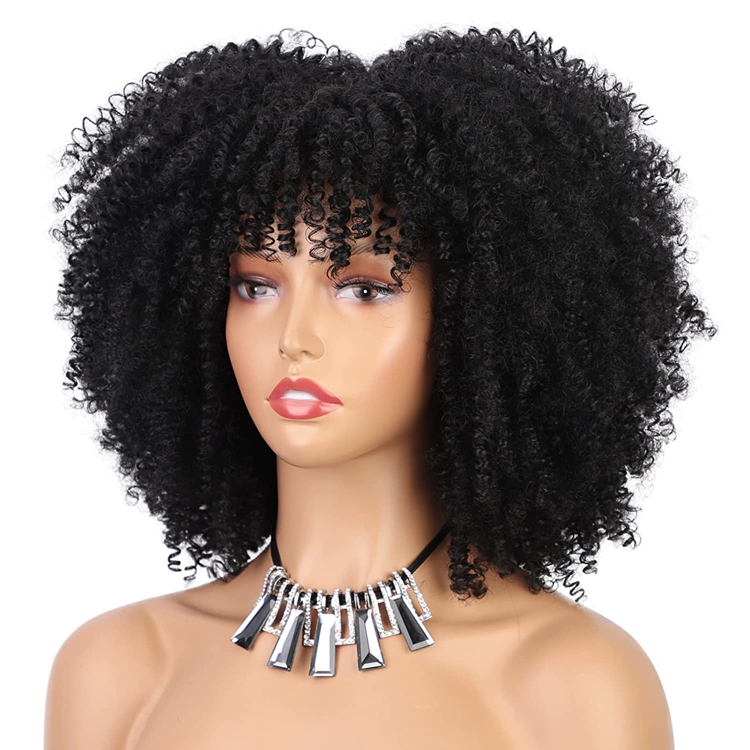 35 56 Cm Kinky Curly Wigs For Women Afro Bomb Curly Wigs With Bangs