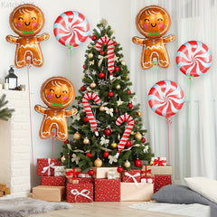Red Gingerbread Person Crutches Round Sugar Balls Balloons Christmas Decorations