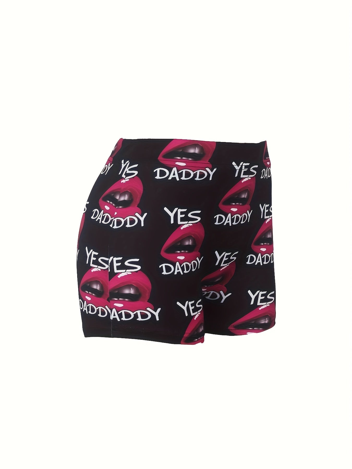  Sexy Shorts Women's 3D Red Lip Print High Rise Skinny Shorts