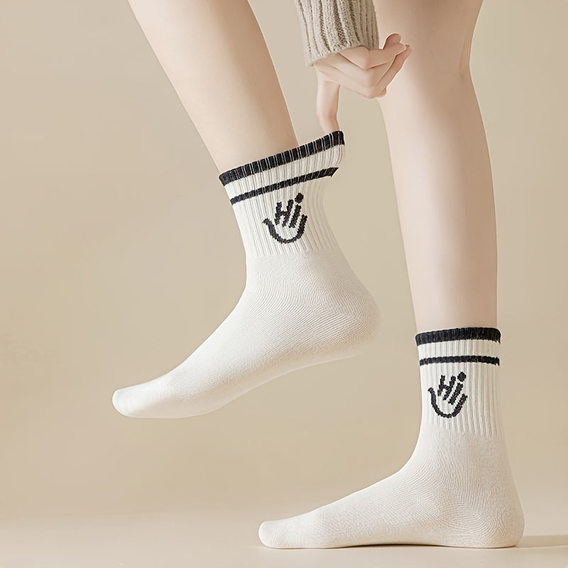 5 Pairs Letter Print Socks Soft Mid Tube Women's Stockings