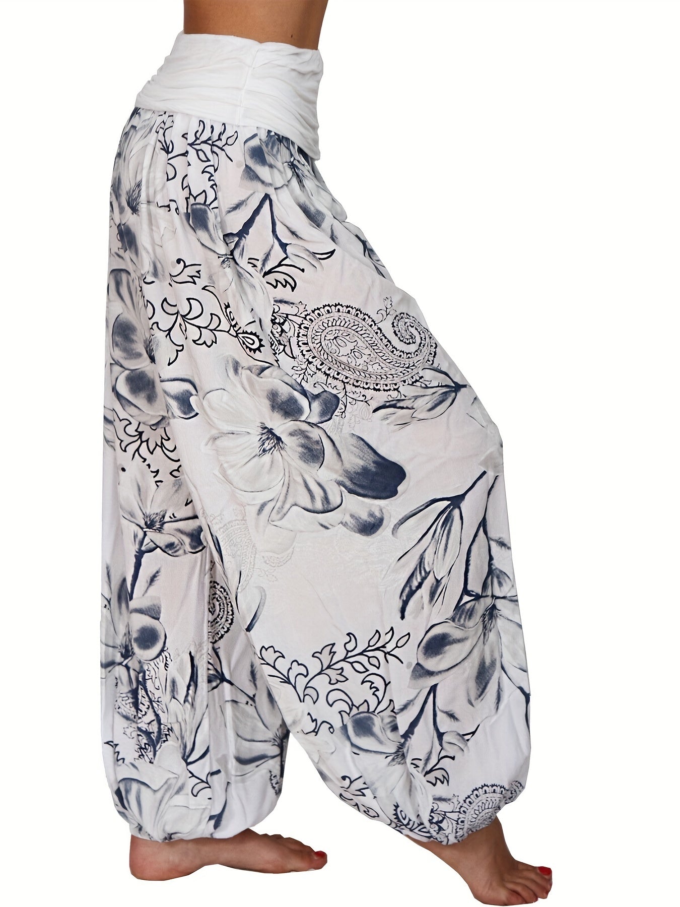 Boho Floral Print High Waist Baggy Harem Pants Women's Clothing