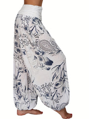 Boho Floral Print High Waist Baggy Harem Pants Women's Clothing