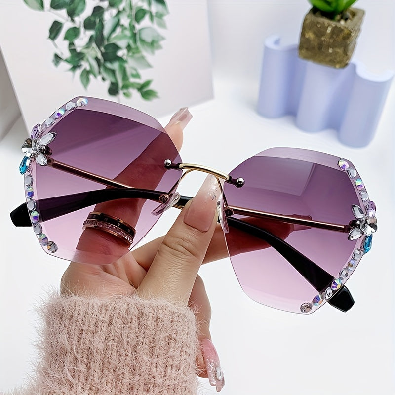 Ombre Lens Sunglasses Rhinestone Decor Glasses UV Blocking