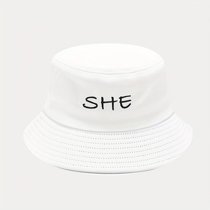 Foldable Bucket Hat with SHE HE Embroidery, Sun Hat for Men Women
