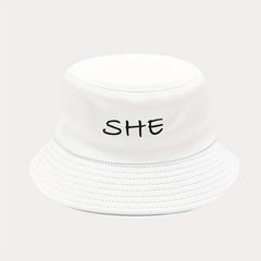 Foldable Bucket Hat with SHE HE Embroidery, Sun Hat for Men Women