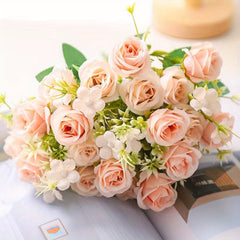 10 Forks Artificial Rose Flowers Real Touch Arrangement Home Room Wedding Decor