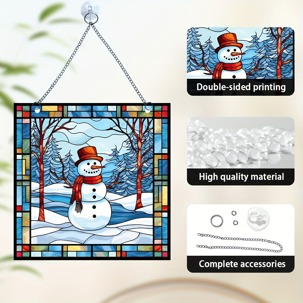 Acrylic Round Christmas Snow Snowman Window Decoration